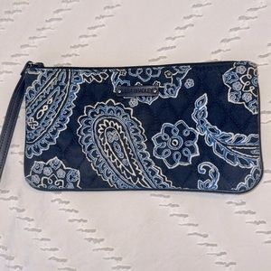 EUC Vera Bradley Wristlet Clutch Large Slim Zip Organizer Navy Blue Bandana 10x5